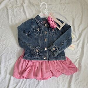 Young Hearts Skirt Shirt Jacket And Satin Hair Clip Size 4 Color Pink